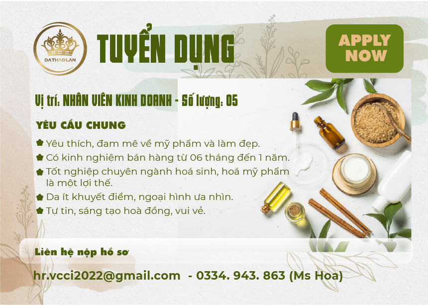 Công Ty TNHH Mỹ Phẩm Dạ Thảo Lan, tuyển dụng nhân viên kinh doanh mảng gia công mỹ phẩm
